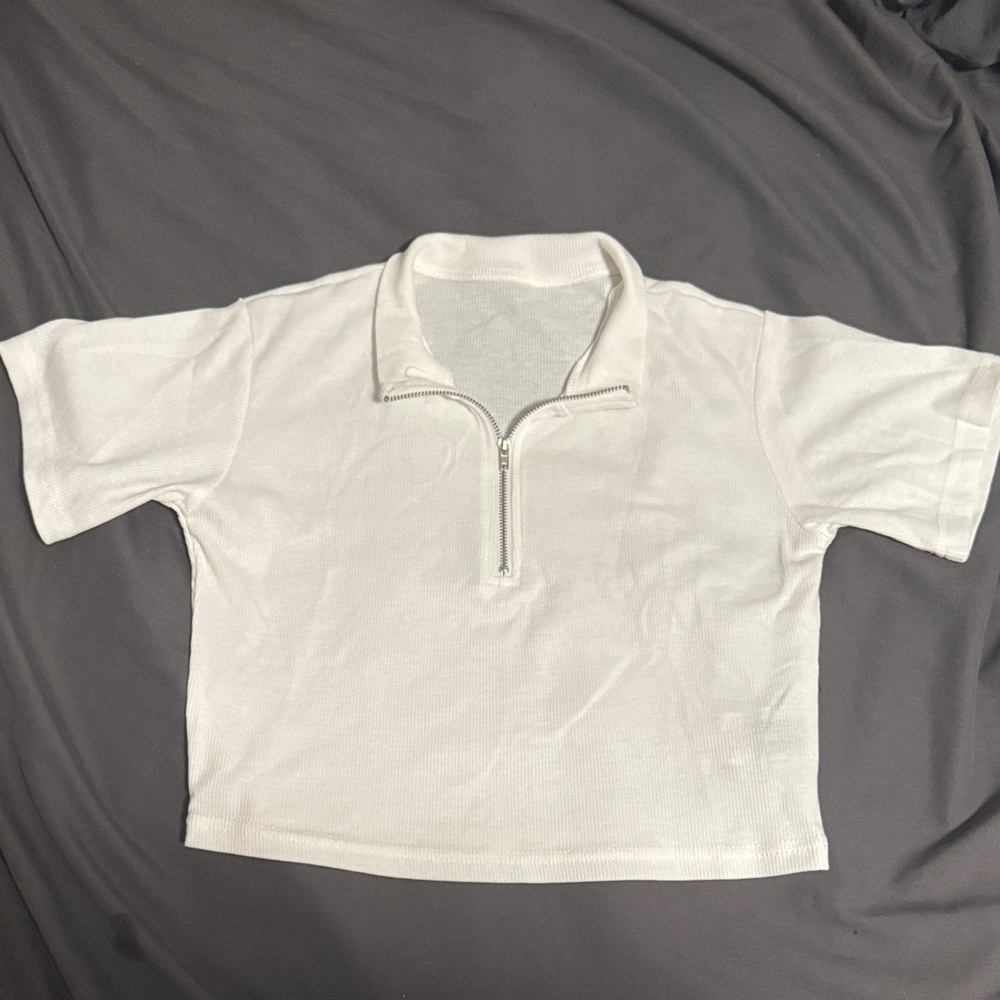 3/$30 Cute Crop White Zip-Up Polo Shirt